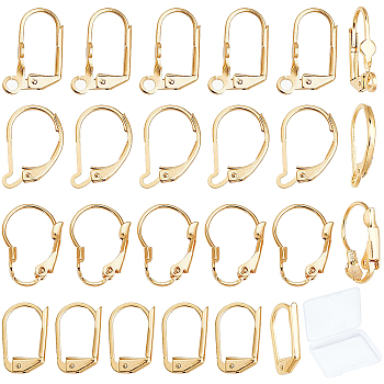24Pcs 4 Styles Brass Leverback Earring Findings, Real 24K Gold Plated, 13~16.5x8.5~11x1.5~4mm, 6pcs/style