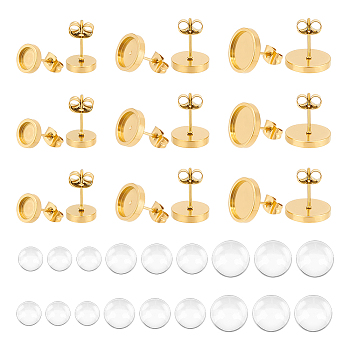 DIY Blank Dome Stud Earring Making Kit, Including 304 Stainless Steel Earring Settings, Glass Cabochons, Golden, 36Pcs/box