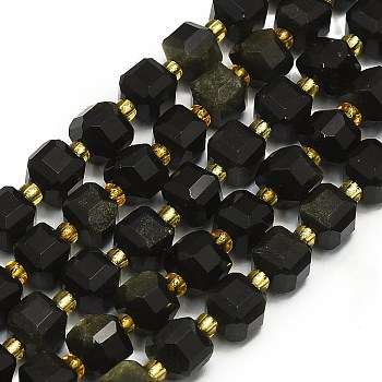 Natural Golden Sheen Obsidian Beads Strands, Faceted, Cube, 6.5~7.5x6.5~7.5x6.5~7.5mm, Hole: 1.2mm, about 43~44pcs/strand, 15.35''~15.55''(39~39.5cm)