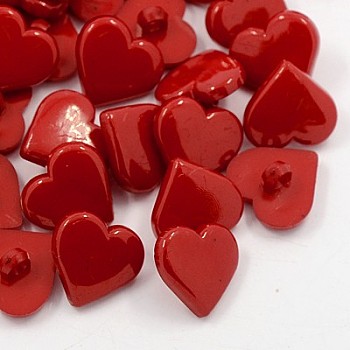 Acrylic Shank Buttons, Lovely Heart Button for Costume Design, 1-Hole, Dyed, Dark Red, 17x17x3mm, Hole: 2mm