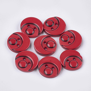 Resin Buttons, 2-Hole, Flat Round, Crimson, 15x3mm, Hole: 2mm, about 1000pcs/bag