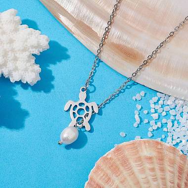 Natural Pearl & Hollow Turtle Lariat Necklaces(NJEW-JN04528-02)-5