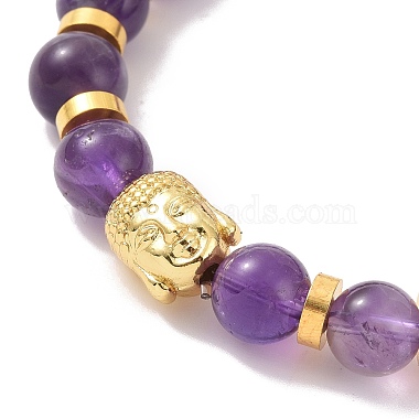 Bracelets extensibles en perles d'améthyste naturelle et d'alliage de tête de bouddha(BJEW-JB09420-01)-2