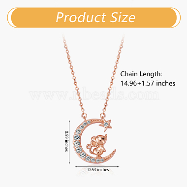 Chinese Zodiac Necklace Mouse Necklace 925 Sterling Silver Rose Gold Rat on the Moon Pendant Charm Necklace Zircon Moon and Star Necklace Cute Animal Jewelry Gifts for Women(JN1090A)-2