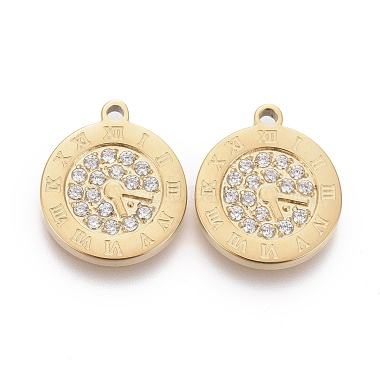 Golden Flat Round Stainless Steel+Cubic Zirconia Charms
