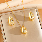 304 Stainless Steel Cubic Zirconia Stud Earrings & Pendant Necklaces Sets, Golden, Teardrop, 450mm(FS-WG34C3D-09)