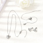304 Stainless Steel Heart Pendant Necklaces & Bracelets & Stud Earrings Sets, Stainless Steel Color, Necklace: 17.95 inch(45.6cm)(SJEW-P008-01P)