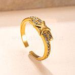 304 Stainless Steel Rhinestone Cuff Open Rings, Star, Golden, 15~20mm(WG0D57E-01)