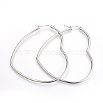 Tarnish Resistant 201 Stainless Steel Hoop Earrings, with 304 Stainless Steel Pin, Heart, Stainless Steel Color, 55x48x2mm, 12 Gauge, Pin: 1mm(EJEW-A052-09A)
