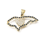 Brass Micro Pave Blue Cubic Zirconia Pendants, Map Charms, Cadmium Free & Lead Free, Rack Plating, Long-Lasting Plated, Real 18K Gold Plated, 16x28x2.5mm, Hole: 3.5x5.5mm(CU-E002-04A-G)