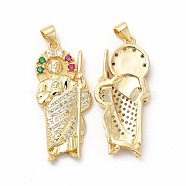 Rack Plating Brass Micro Pave Cubic Zirconia Pendants, Long-Lasting Plated, Cadmium Free & Lead Free, Religion Saint Jude Charm, Real 18K Gold Plated, 35x15.5x3.8mm, Hole: 3.5x4.2mm(KK-H436-05G)