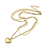 304 Stainless Steel Herringbone & Curb Chains Double Layer Necklaces, with Heart Pendants, Golden, 15.83 inch(40.2cm)(NJEW-H024-06G)