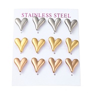 Vacuum Plating 304 Stainless Steel Stud Earring, Heart, Mixed Color, 14x12mm, 12pcs/set(EJEW-C099-04MC)