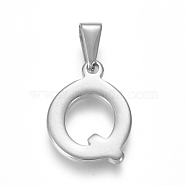 304 Stainless Steel Pendants, Stainless Steel Color, Initial Letter.Q, 20x14x1.8mm, Hole: 3x7mm(X-STAS-F106-95P-Q-01)