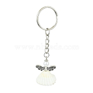 Angel Shell Pendant Keychain, with Iron Keychain Ring, Antique Silver & Platinum, 8.1cm(KEYC-JKC00721)