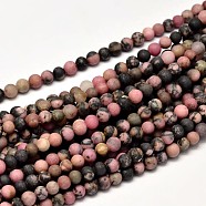 Frosted Natural Rhodonite Round Bead Strands, 4mm, Hole: 1mm, about 95pcs/strand, 15 inches(G-F266-13-4mm)