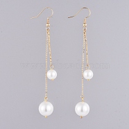 Dangle Earrings, with Glass Pearl Beads, Iron Bar Links, Golden Plated Brass Cable Chains and Earring Hooks, Golden, 88mm, Pin: 0.7mm(EJEW-JE03963)