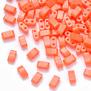 2-Hole Baking Painted Glass Seed Beads, Rectangle, Tomato, 4.5~5.5x2x2~2.5mm, Hole: 0.5~0.8mm, about 2000pcs/bag(SEED-S031-M-406)