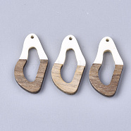 Resin & Walnut Wood Pendants, Twisted Oval, Creamy White, 38x19.5x4mm, Hole: 2mm(RESI-S358-25K)