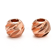 Brass Corrugated Beads, Long-Lasting Plated, Round, Real Rose Gold Plated, 4.5x4mm, Hole: 1.8mm(KK-F828-04RG)