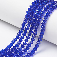 Glass Beads Strands, Faceted, Rondelle, Blue, 4x3mm, Hole: 0.4mm, about 113~115pcs/strand, 41~42cm(EGLA-A034-T4mm-D06)