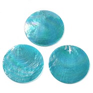 Spray Painted Natural Capiz Shell Pendants, Disc Charms, AB Color, Cyan, 39.5~40x1~2mm, Hole: 1.2~1.4mm(SSHEL-Z002-01B)