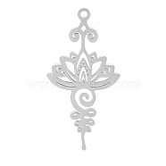 Stainless Steel Pendants, Lotus Charms, Stainless Steel Color, 34x17x1.5mm, Hole: 1.2mm(RELI-PW0002-06P)