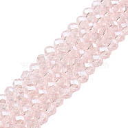 Electroplate Glass Beads Strands, Pearl Luster Plated, Faceted, Rondelle, Pink, 6x5mm, Hole: 1mm, about 85~88pcs/strand, 16.1~16.5 inch(41~42cm)(EGLA-A034-T6mm-A25)
