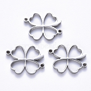 201 Stainless Steel Links Connectors, Laser Cut, Clover, Stainless Steel Color, 13x16.5x1.5mm, Hole: 1.2mm(STAS-S114-30)