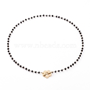 Faceted Rondelle Glass Beaded Necklaces, with Golden Plated Brass Flower Toggle Clasps, Black, 15.15 inch(38.5cm)(NJEW-JN03287)