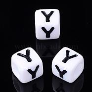 Acrylic Horizontal Hole Letter Beads, Letter Y, Cube, White, about 7mm wide, 7mm long, 7mm high, hole: about 3.5mm, about 2000pcs/500g(PL37C9129-Y)