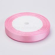 Breast Cancer Pink Awareness Ribbon Making Materials Single Face Satin Ribbon, Polyester Ribbon, Pink, Size: about 5/8 inch(16mm) wide, 25yards/roll(22.86m/roll), 250yards/group(228.6m/group), 10rolls/group(SRIB-Y004)