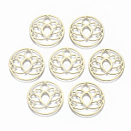 304 Stainless Steel Filigree Joiners Links, Laser Cut, Lotus, Real 14K Gold Plated, 25.5x1mm(STAS-S116-089G)