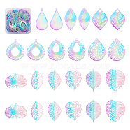 DIY Jewelry Making Finding Kit, Including 48Pcs 12 Styles Ion Plating(IP) 430 Stainless Steel Filigree Pendants and Brass Connector Charms, Teardrop & Leaf, Rainbow Color, 28.5~56x21.5~39.5x0.2~0.4m, Hole: 1.2~2mm, 4Pcs/style(STAS-BY0001-18)