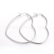 201 Stainless Steel Hoop Earrings, with 304 Stainless Steel Pin, Heart, Stainless Steel Color, 55x48x2mm, 12 Gauge, Pin: 1mm(EJEW-A052-09A)