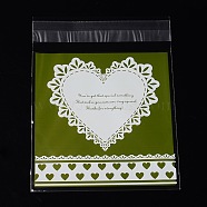 Rectangle OPP Cellophane Bags, with Heart Pattern, Green Yellow, 14x9.9cm, Unilateral Thickness: 0.035mm, Inner Measure: 11x9.9cm, about 95~100pcs/bag(OPC-L001-17)