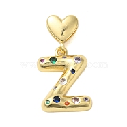 Rack Plating Brass Micro Pave Clear Cubic Zirconia Perdants, Cadmium Free & Lead Free, Long-Lasting Plated, Real 18K Gold Plated, Letter Z, 31mm, Pendant: 21x16x4mm, Hole: 6x3mm(KK-C067-12G-Z)