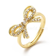Clear Cubic Zirconia Bowknot Adjustable Ring, Brass Jewelry for Women, Real 18K Gold Plated, US Size 7 3/4(17.9mm)(KK-H439-36G)