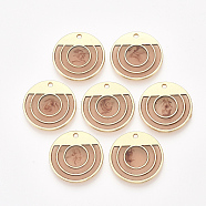 Epoxy Resin Pendants, with Alloy Findings, Flat Round, Golden, Dark Salmon, 23x2mm, Hole: 1.6mm(RESI-S368-17A)