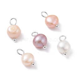Natural Cultured Freshwater Pearl Charms, with Platinum Brass Ball Head pins, Oval, Seashell Color, 10~12x6.5~8x4~5.5mm, Hole: 2.3~2.6mm(PALLOY-JF01099-02)