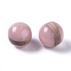 Resin & Wood Beads, Round, for Jewelry Making, Pink, 15~16mm, Hole: 2mm(RESI-WH0008-21C)