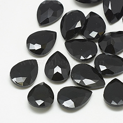 Pointed Back Glass Rhinestone Cabochons, Faceted, teardrop, Jet, 10x7x4mm(RGLA-T081-7x10mm-02)
