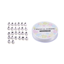 520Pcs Alphabet Acrylic Beads, with 1 Roll Elastic Crystal Thread, Flat Round, Letter A~Z, 7x4mm, Hole: 1mm, 26 letters, 20pcs/letter(MACR-XCP0001-10)
