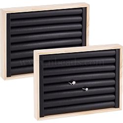 Wood Ring Display Boards, Covered by PU Leather, Rectangle, Black, 24.1x18x3.1cm(RDIS-WH0009-008B)