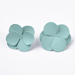 Spray Painted Iron Stud Earring Settings, with Earring Backs/Ear Nuts, Flower, Medium Turquoise, 30x29~30x11mm, Pin: 1mm(IFIN-N004-01C)