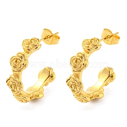 Ion Plating(IP) 304 Stainless Steel Flower Stud Earrings, Half Hoop Earrings, Golden, 22x6.5mm(EJEW-C068-08G)