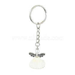 Angel Shell Pendant Keychain, with Iron Keychain Ring, Antique Silver & Platinum, 8.1cm(KEYC-JKC00721)