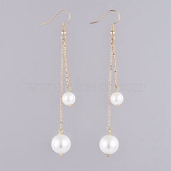 Dangle Earrings, with Glass Pearl Beads, Iron Bar Links, Golden Plated Brass Cable Chains and Earring Hooks, Golden, 88mm, Pin: 0.7mm(EJEW-JE03963)