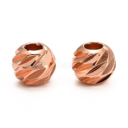 Brass Corrugated Beads, Long-Lasting Plated, Round, Real Rose Gold Plated, 4.5x4mm, Hole: 1.8mm(KK-F828-04RG)
