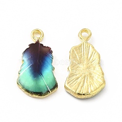 Rack Plating Alloy Pendants, Printed, Lead Free & Cadmium Free & Nickel Free, Leaf Charm, Light Gold, Pale Turquoise, 19x10.5x2.5mm, Hole: 1.6mm(FIND-H043-04LG-02)